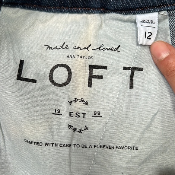 Ann Taylor LOFT basic navy cotton blend denim midi skirt pockets silver hardware - Picture 11 of 15